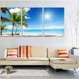 三连画墙上装饰画现代客厅沙发背景无框画卧室壁画餐厅沙滩风景画