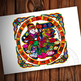 民俗生肖巳蛇年新年《蛇君送福》中国传统木板年画贺年卡片明信片