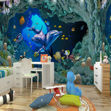 三D壁画订制无缝海底世界绿色环保3d儿童房墙纸壁纸 电视背景墙