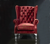 欧式老虎椅红色单人沙发椅布艺客厅小户型高背椅田园美式沙发椅S9