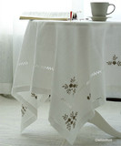 外贸出口手工刺绣花亚麻布艺圆桌布台布/餐桌盖布北欧家居品白色