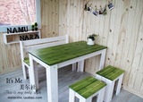 地中海书桌田园实木电脑桌餐桌特色实木绿色做旧桌 田园桌子定做