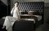 欧式实木家具 欧式软包拉扣棉麻布床靠 床头板 双人床 床尾凳