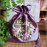 中国风紫色手绣穿花香锦囊袋汉服束口抽绳化妆包礼品首饰茶包装袋