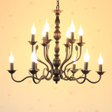 欧式客厅吊灯led灯  简约美式复古吊灯 黑色蜡烛铁艺灯时尚双层灯