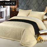 罗曼德五星宾馆酒店床上用品米黄棉质贡缎提花被套床单四件套