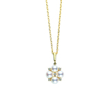 日本代购御木本 mikimoto 4颗珍珠钻石花状设计珍珠吊坠项链直邮
