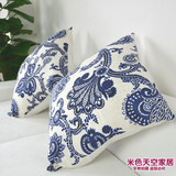 现代中式亚麻布艺时尚抱枕套 沙发靠垫靠枕汽车腰枕腰垫 青花瓷