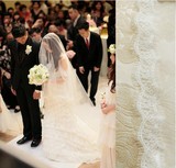 包邮 新款韩式范玮琪新娘结婚婚纱短头纱超长三米蕾丝拖尾软头纱