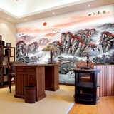 现代中式书房壁纸 办公室酒店客厅沙发背景墙纸壁画 大型壁画山水