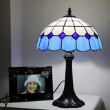 蓝色地中海台灯简约现代卧室床头柜书房欧式田园玻璃工艺台灯