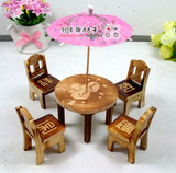 圆桌带伞袖珍桌凳小桌椅组合木制模型儿童益智玩具小摆件创意可爱