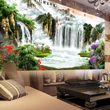 大型壁画流水生财电视墙 沙发背景墙中式山水风景装饰画玄关壁纸