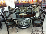 黑色圆桌 欧式实木餐桌椅组合描银饭桌 圆形桌子新古典后现代风格