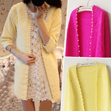 2015春夏装新款韩版修身外穿珍珠边针织中长款毛衣开衫羊毛外套女