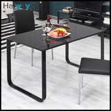 钢化玻璃烤漆办公桌现代简约时尚小户型饭桌黑色白色餐桌椅组合