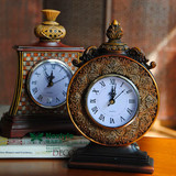 耐品家居美式乡村座钟复古树脂台钟中式东南亚摆件装饰钟表超值