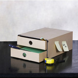 日式简约牛皮纸2抽屉文件盒文档收纳分类盒桌面整理盒文具盒