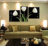 欧艺美优雅花卉客厅装饰画不规则组合无框画三联挂画壁画现代简约