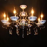 现代中式青花瓷水晶吊灯蜡烛水晶吊灯饰具 水晶灯餐厅灯