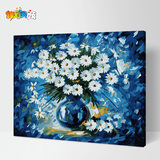 特价包邮diy数字油画客厅风景花卉动漫人物大幅抽象手绘画白菊花