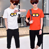 夏季男士短袖T恤套装夏天潮流韩版中学生夏装青少年休闲运动一套