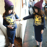 秋装新款韩版儿童女童老虎头印花蝙蝠袖长袖卫衣+包臀半身裙套装