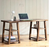 欧美铁艺实木电脑桌长桌台式烤漆家用松木书桌简约现代复古办公桌