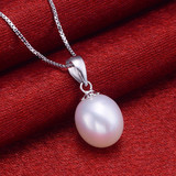 天然珍珠吊坠子项链正品 米形水滴白粉紫色925银项链 女短款 韩国
