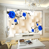 大型时尚简约蓝色玫瑰客厅书房背景墙壁纸3D立体清新卧室墙纸壁画