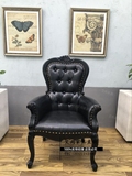工厂直销欧式皮艺沙发椅子单人 黑色实木雕花休闲椅老虎椅洽谈椅