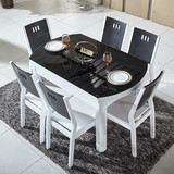 钢化玻璃餐桌圆形实木餐桌椅组合伸缩现代简约烤漆餐桌大理石餐桌
