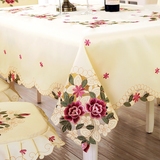 布艺餐桌布欧式缕空绣花桌布台布椅垫套装镂空蕾丝茶几布椅子套
