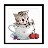 【非之语】diy数字油画客厅卡通动漫人物大幅手绘装饰画茶杯猫