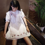 韩国ulzzang夏装新款白色学院风纯棉娃娃衫连衣裙短裙子女潮学生