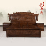 古典红木家具大 床鸡翅木财源滚滚双人豪华大床实木仿古雕花1.8米