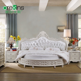 欧尔卡斯实木雕花欧式圆床双人床时尚高档大户型真皮圆形奢华婚床