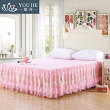 粉色蕾丝床裙床罩韩式双层蕾丝公主款床裙单件悠荷正品包邮