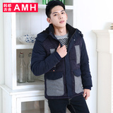 AMH男装韩版2015冬季新款休闲拼接青年修身男棉衣外套男PM4095滈