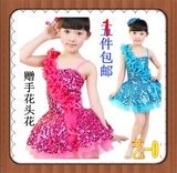 六一女童拉丁舞蹈服装女孩蓬蓬纱裙亮片小短裙儿童舞台演出表演服