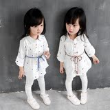 女童2016春装新款韩版宝宝儿童绣花衬衫白衬衣中长款中袖棉质上衣