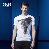 G＆G 夏季男士3D印花圆领丝光棉t恤男修身冰丝短袖T恤衫潮流青年