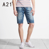 A21男装低腰直筒薄款牛仔裤五分裤 2016夏装新品时尚个性潮男短裤