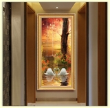 新欧式客厅玄关装饰画竖版过道走廊挂画大厅房间墙面壁画 天鹅湖