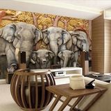 东南亚墙纸 3d立体餐主题房卧室背景墙壁纸 无纺布大型壁画 大象
