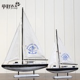 人气创意地中海家居装饰品手工木质美式帆船摆件一帆风顺生日礼物