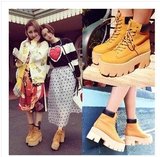 韩国stylenanda春秋厚底松糕短靴系带绑带高跟马丁靴朋克粗跟女靴