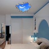饰画创意天花板贴纸壁画房顶墙贴+3d立体蓝天白云屋顶客厅卧室装