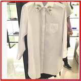 2016春正品代购钉珠白色中长款长袖衬衫衣女1001-300620-1028561