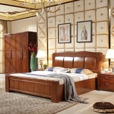 高档现代中式全实木床双人床1.8 1.5米气压高箱储物床白色床婚床